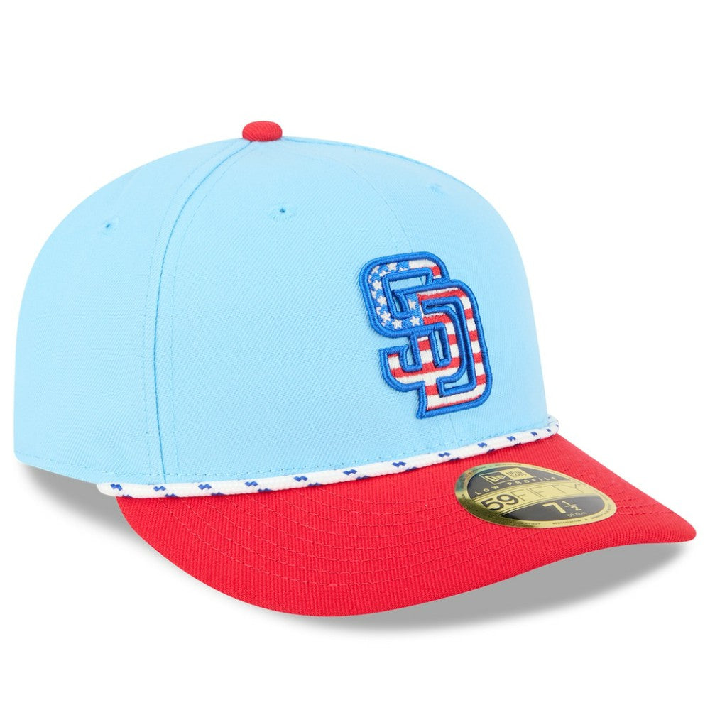 San Diego Padres 2025 Fourth of July Low Profile 59FIFTY Fitted Hat - Light Blue/Red | New Era