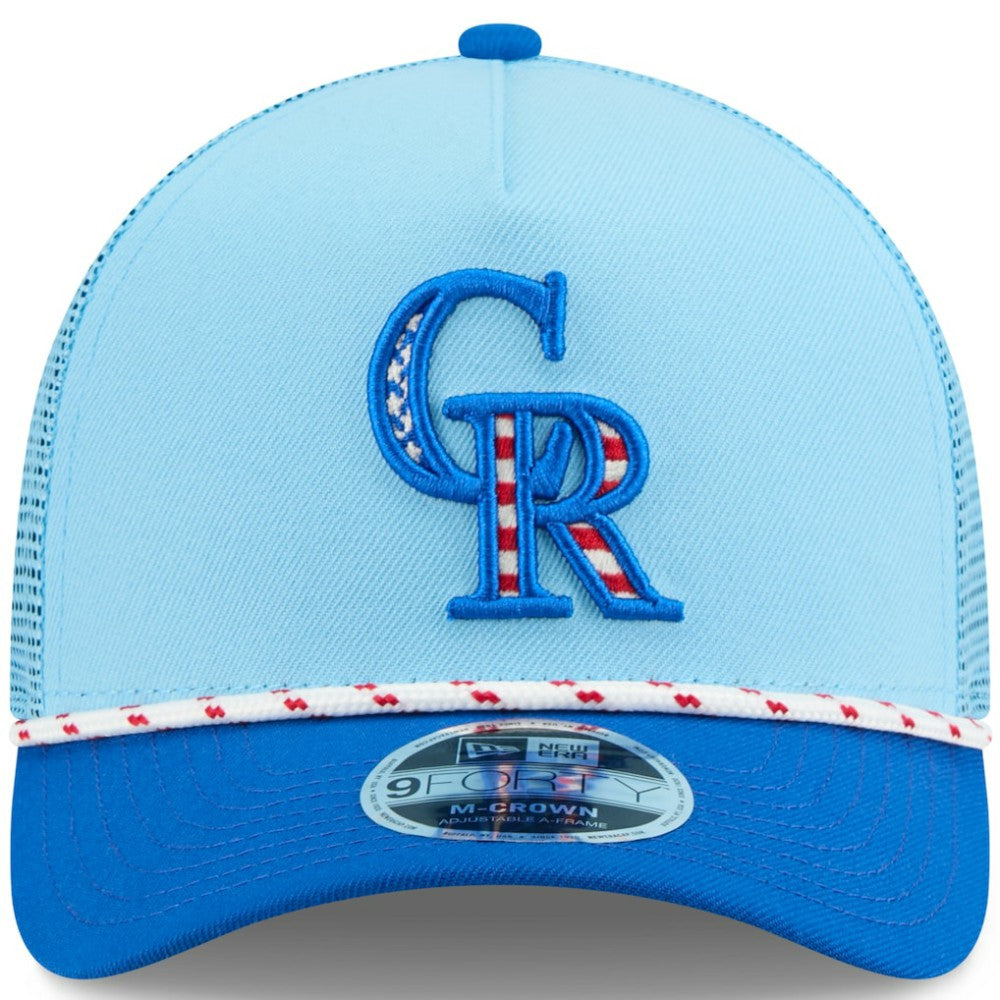 Colorado Rockies 2025 Fourth of July 9FORTY A-Frame M-Crown Adjustable Trucker Hat - Light Blue/Blue | New Era