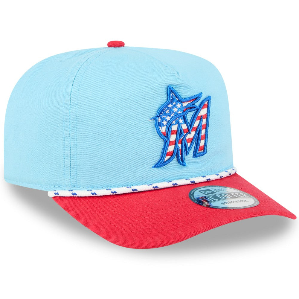 Miami Marlins 2025 Fourth of July Golfer Snapback Hat - Light Blue/Red | New Era