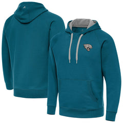 Jacksonville Jaguars Antigua Brushed Carbon Victory Pullover Hoodie - Teal on sale