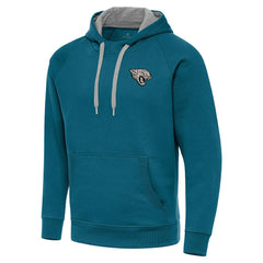 Jacksonville Jaguars Antigua Brushed Carbon Victory Pullover Hoodie - Teal on sale