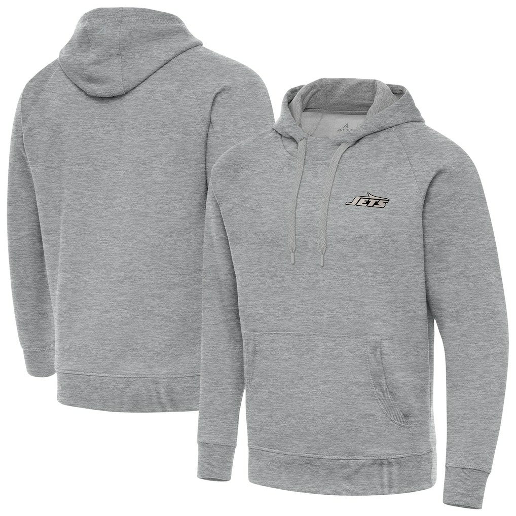 New York Jets Antigua Brushed Carbon Victory Pullover Hoodie - Heather Gray on sale