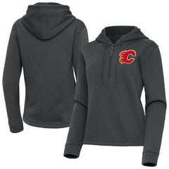 Calgary Flames Antigua Women's Contemporary Quarter-Zip Hoodie Pewter