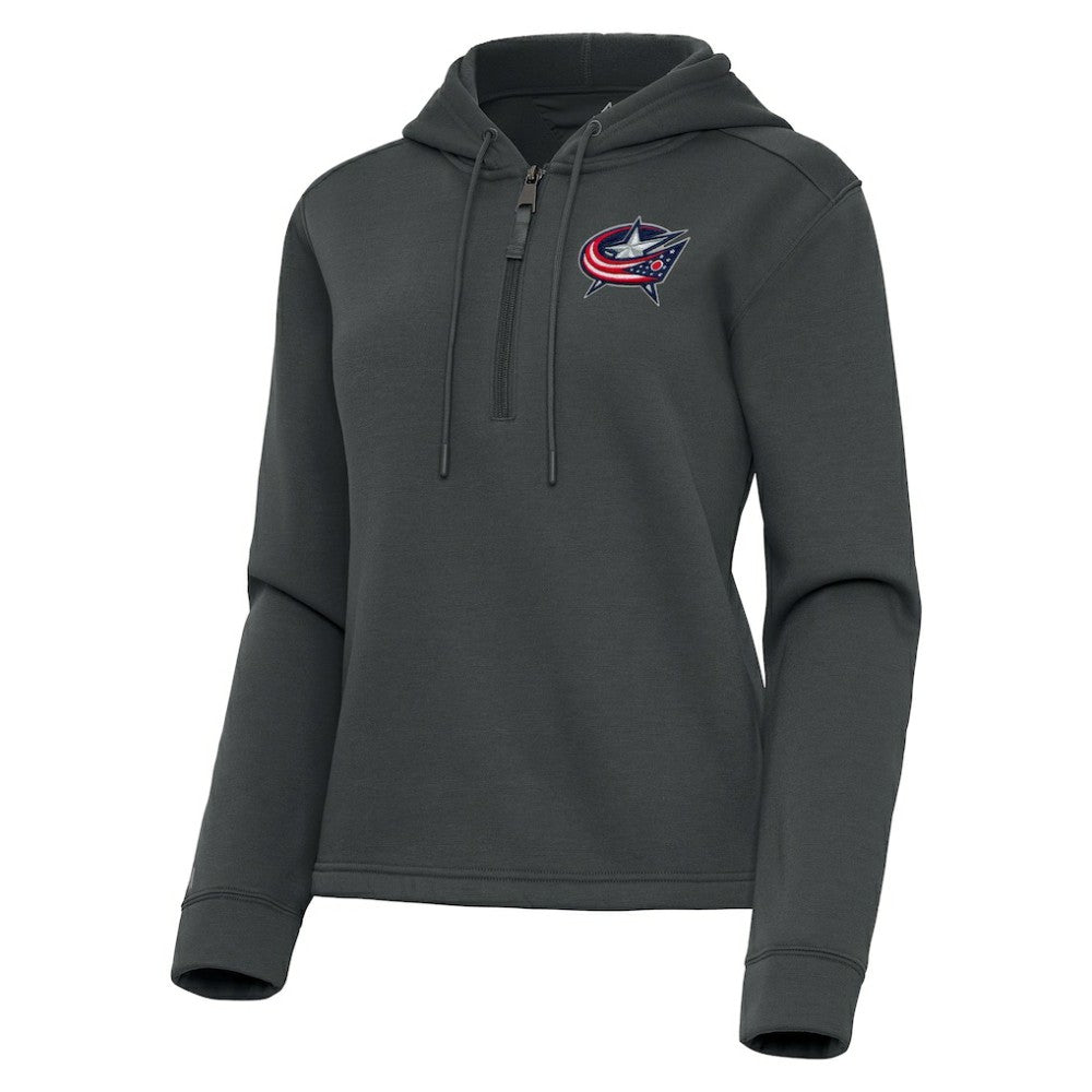 Columbus Blue Jackets Antigua Women's Contemporary Quarter-Zip Hoodie Pewter