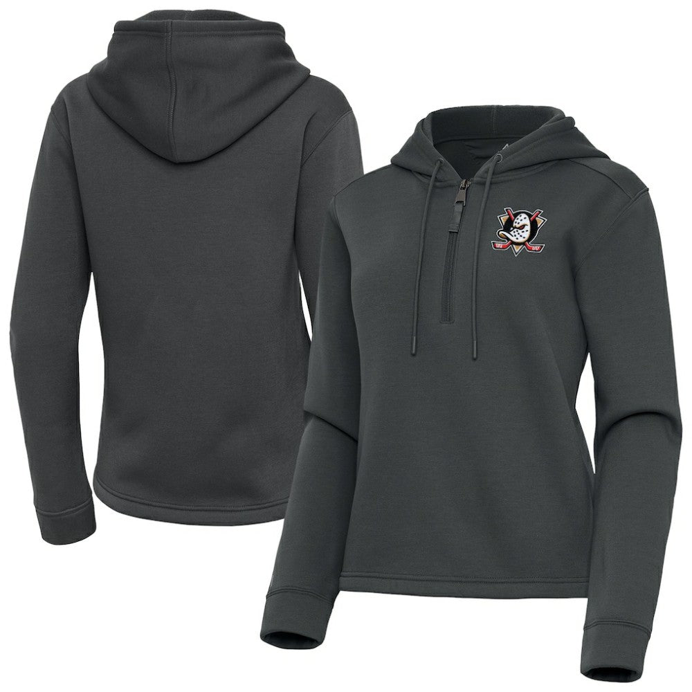 Anaheim Ducks Antigua Women's Contemporary Quarter-Zip Hoodie Pewter