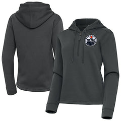 Edmonton Oilers Antigua Women's Contemporary Quarter-Zip Hoodie Pewter