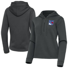New York Rangers Antigua Women's Contemporary Quarter-Zip Hoodie Pewter