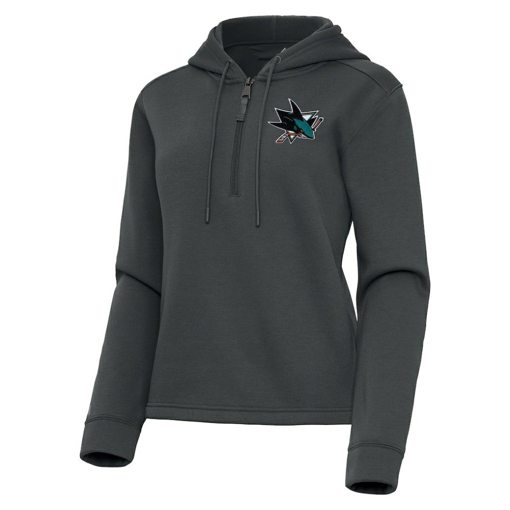 San Jose Sharks Antigua Women's Contemporary Quarter-Zip Hoodie Pewter