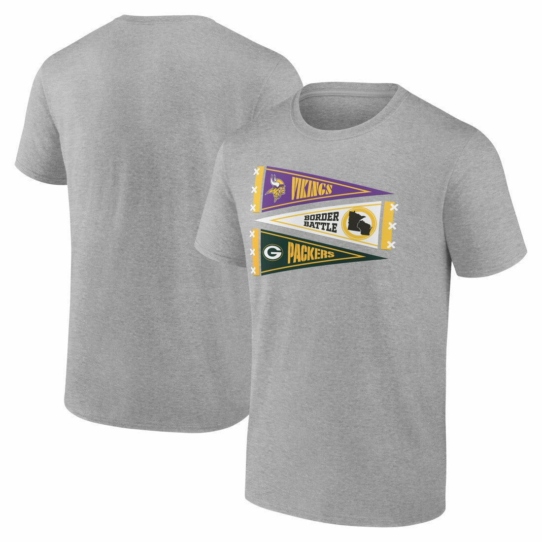 Minnesota Vikings vs. Green Bay Packers Border Battle Pennant T-Shirt - Heather Gray on sale