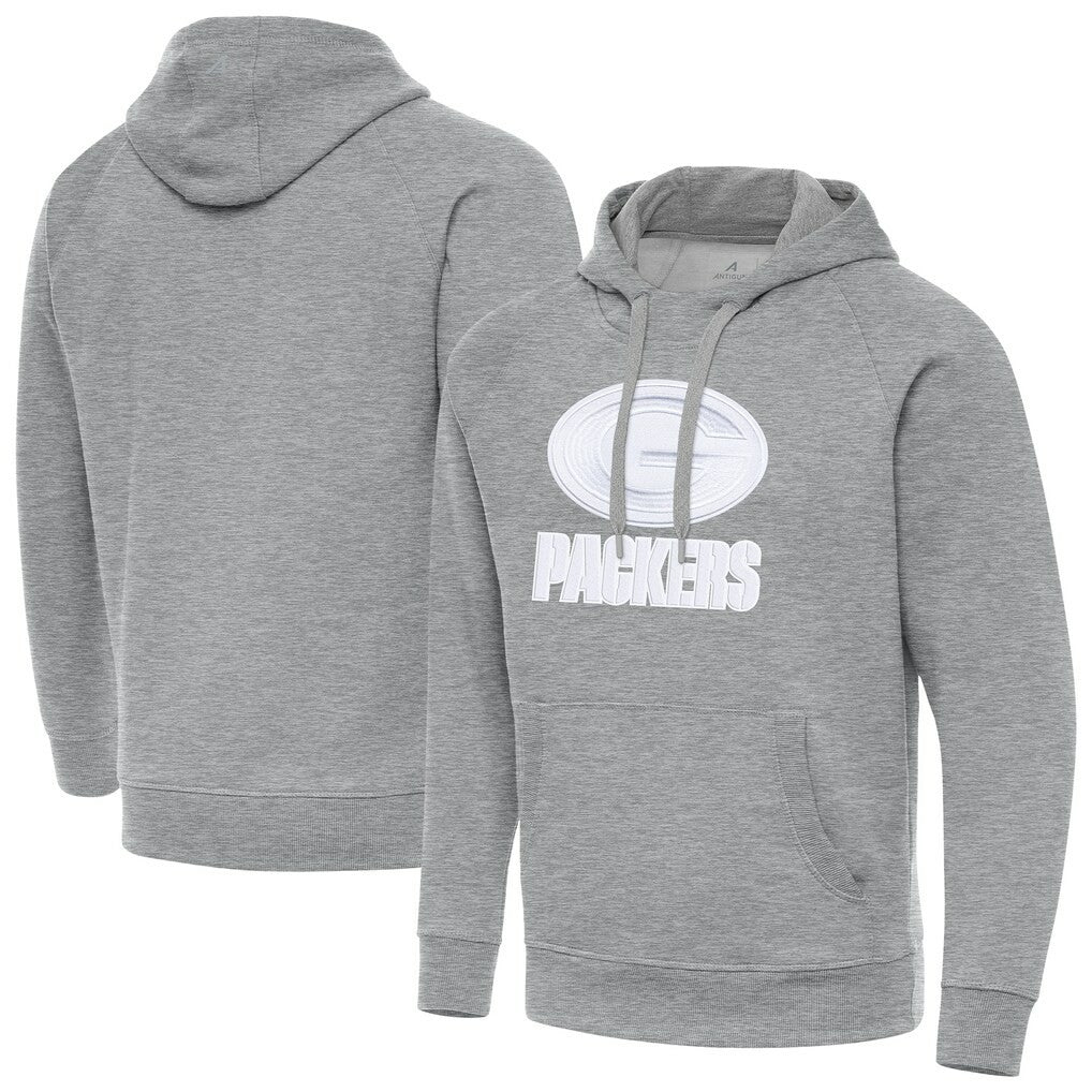 Green Bay Packers Antigua Victory Pullover Hoodie - Heather Gray on sale