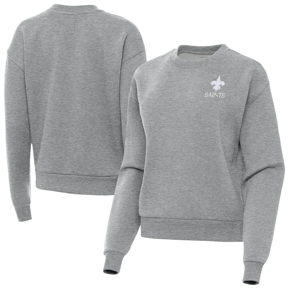 New Orleans Saints Antigua Women's Victory Crew Pullover Sweatshirt - Heather Gray cheap