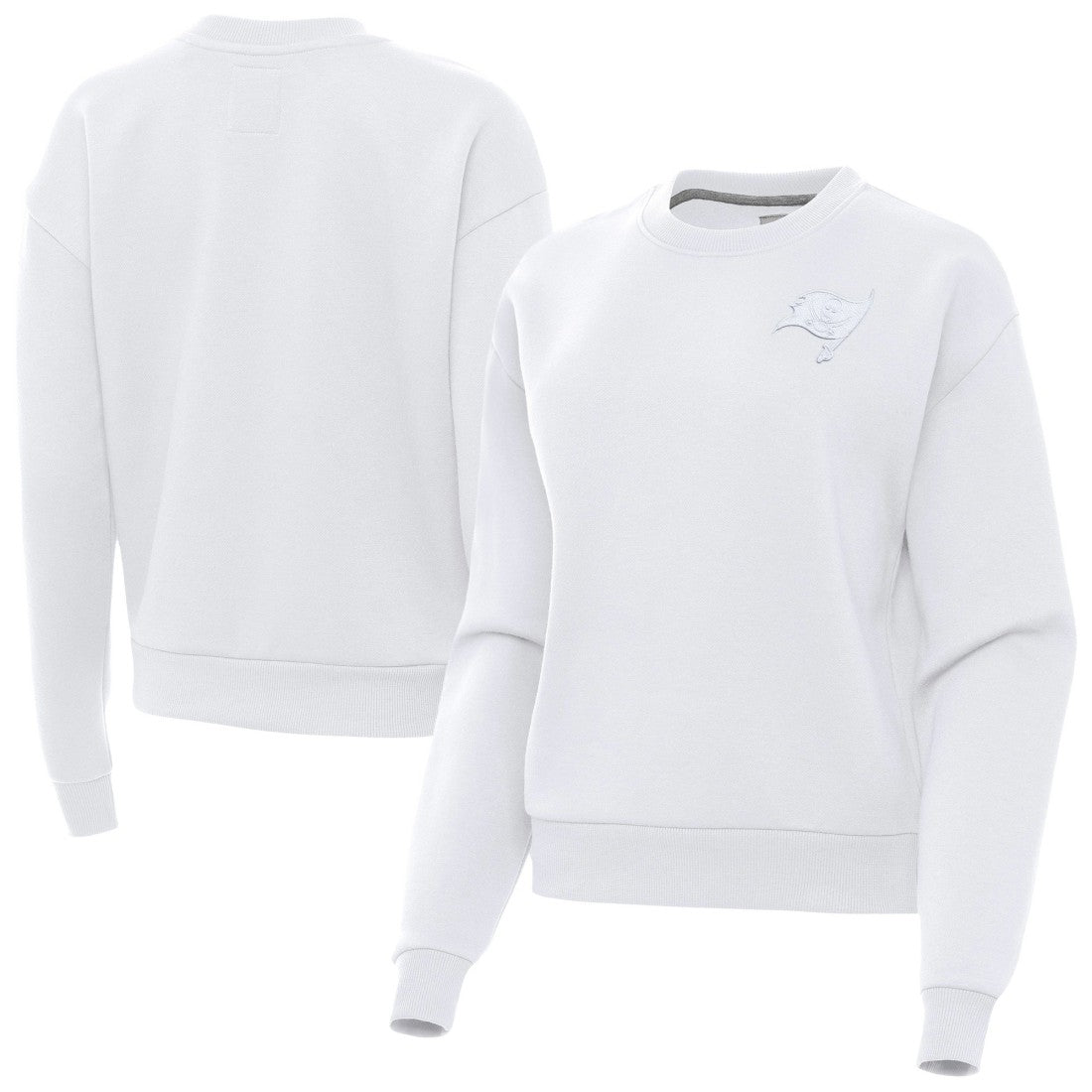 Tampa Bay Buccaneers Antigua Women's Victory Crew Pullover Sweatshirt - White outlet