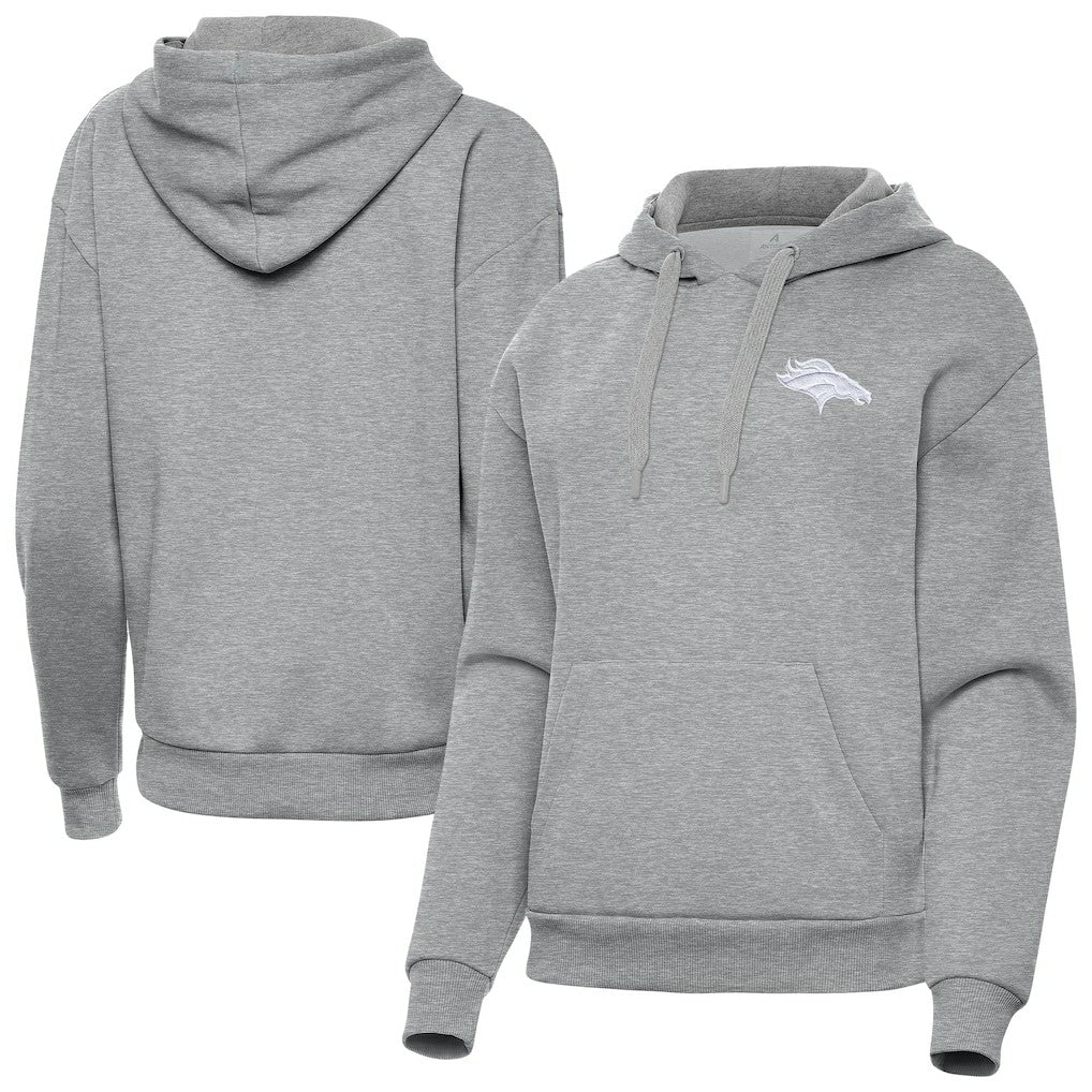 Denver Broncos Antigua Women's Victory Pullover Hoodie - Heather Gray discount