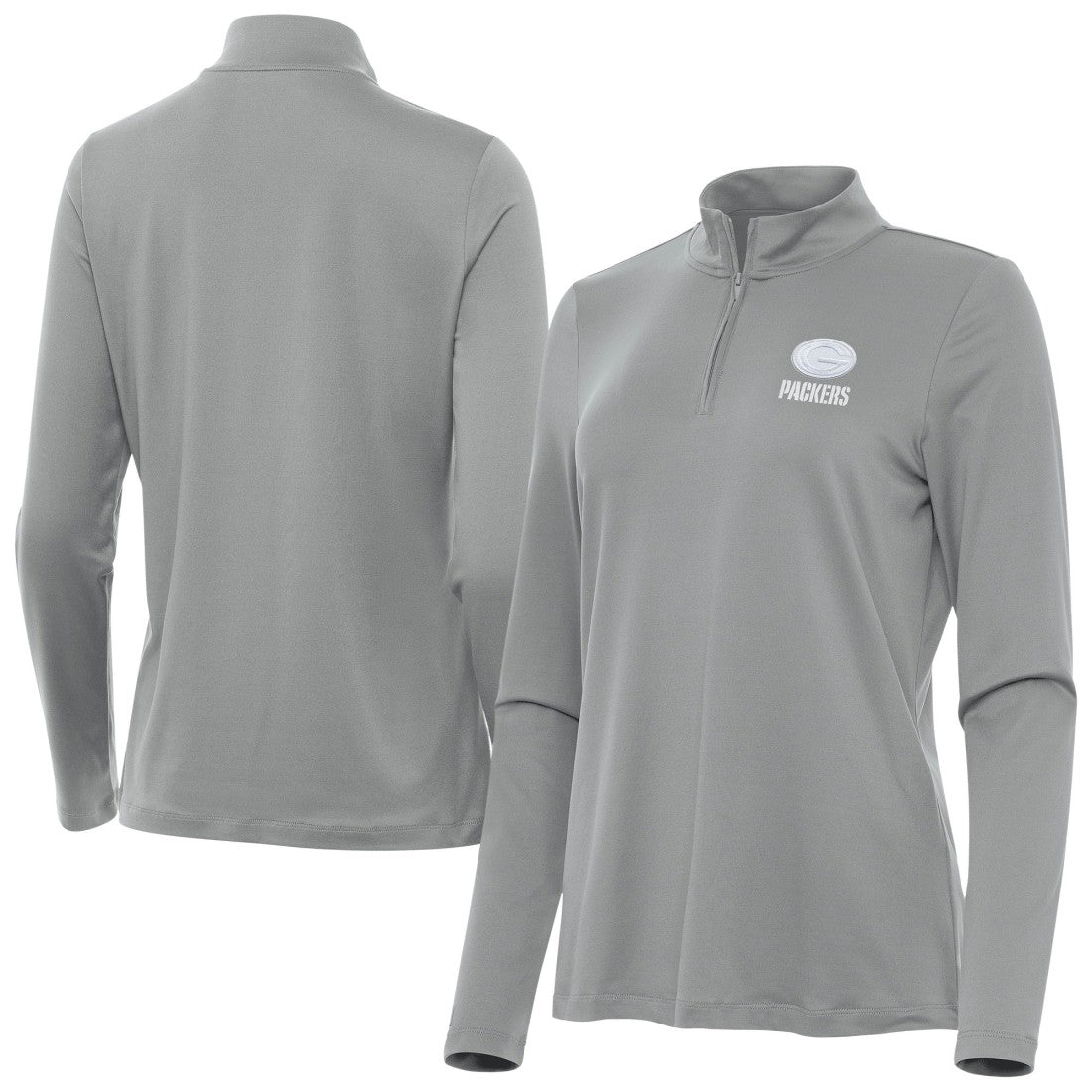 Green Bay Packers Antigua Women's Reprocess Quarter-Zip Top - Gray discount