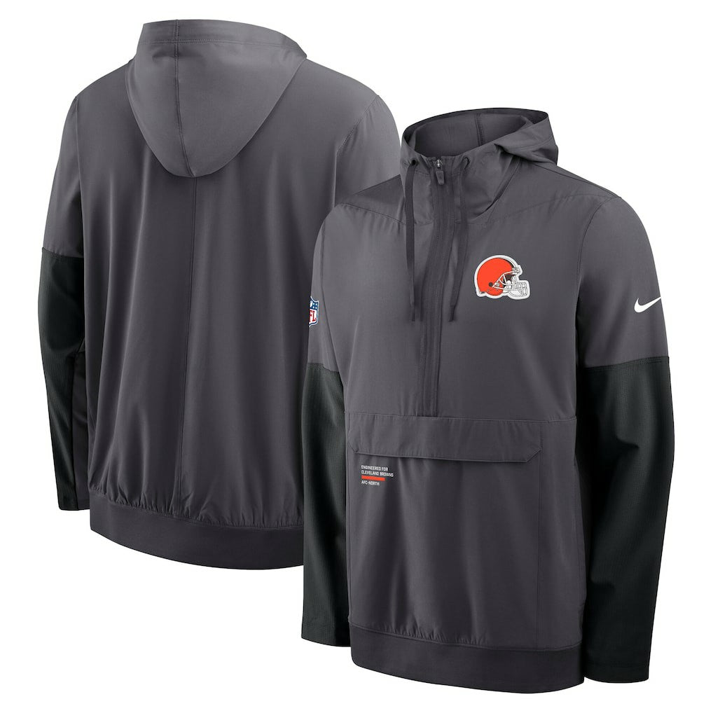 Cleveland Browns Sideline Anorak Half-Zip Hoodie Jacket - Anthracite | Nike outlet