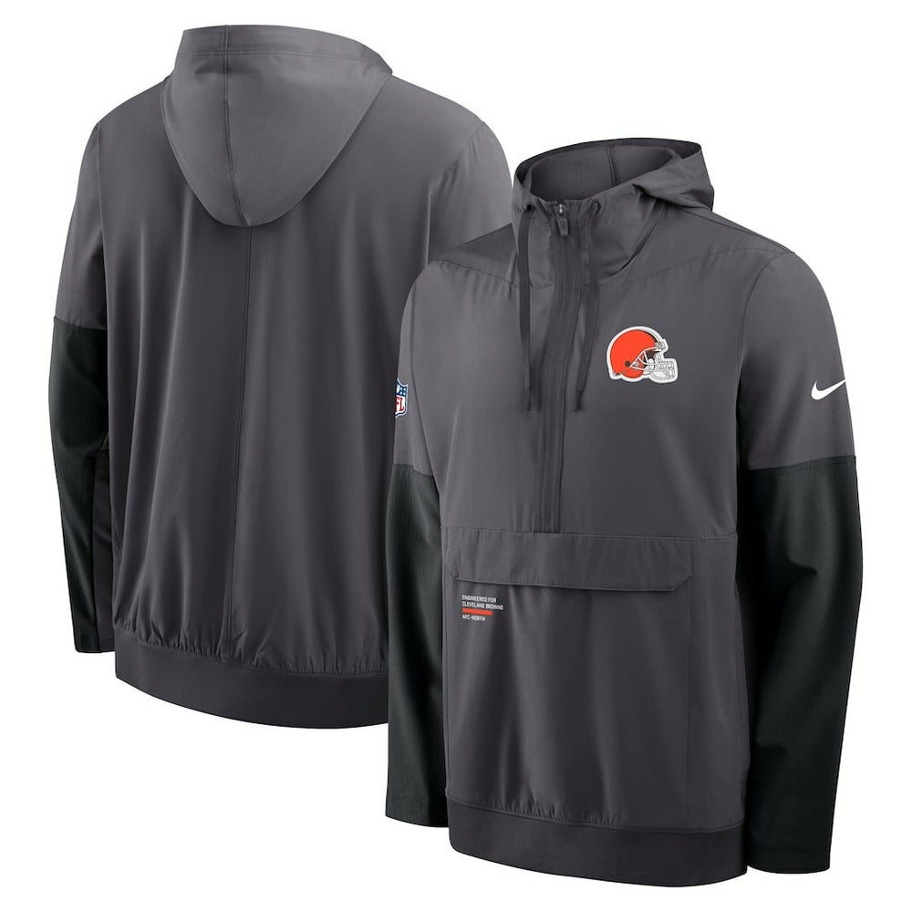 Cleveland Browns Sideline Anorak Half-Zip Hoodie Jacket - Anthracite | Nike outlet