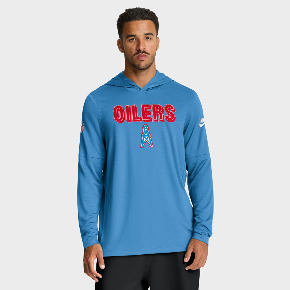 Tennessee Titans Sideline Oilers Throwback Dri-FIT Long Sleeve Hoodie T-Shirt - Light Blue | Nike outlet