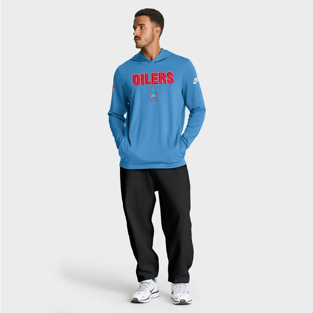 Tennessee Titans Sideline Oilers Throwback Dri-FIT Long Sleeve Hoodie T-Shirt - Light Blue | Nike outlet