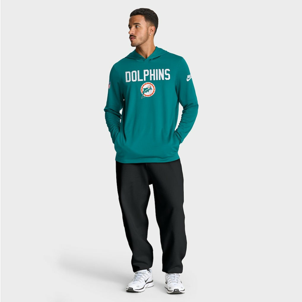 Miami Dolphins Sideline Pass Accuracy Dri-FIT Long Sleeve Hoodie T-Shirt - Aqua | Nike on sale