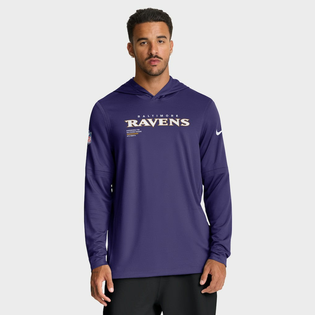 Baltimore Ravens Sideline Pure Fury Performance Long Sleeve Hoodie T-Shirt - Purple | Nike for sale