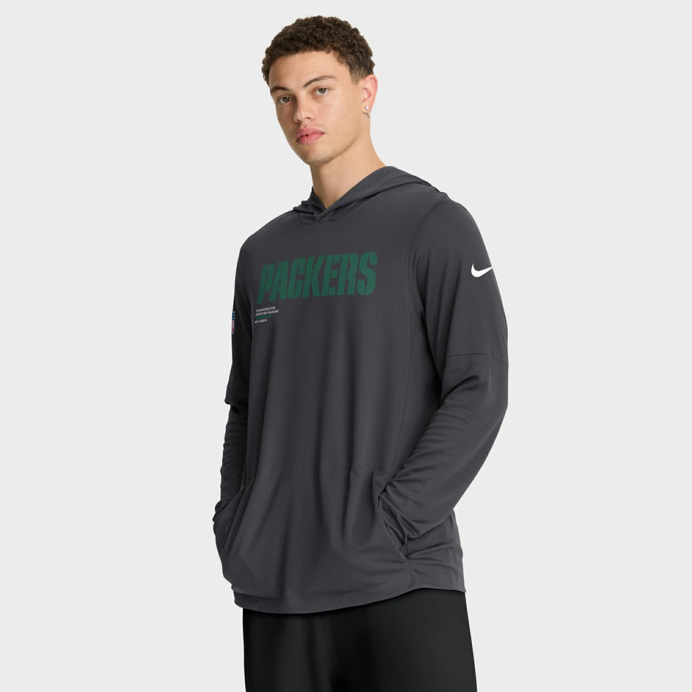 Green Bay Packers Sideline Pure Fury Performance Long Sleeve Hoodie T-Shirt - Anthracite | Nike outlet