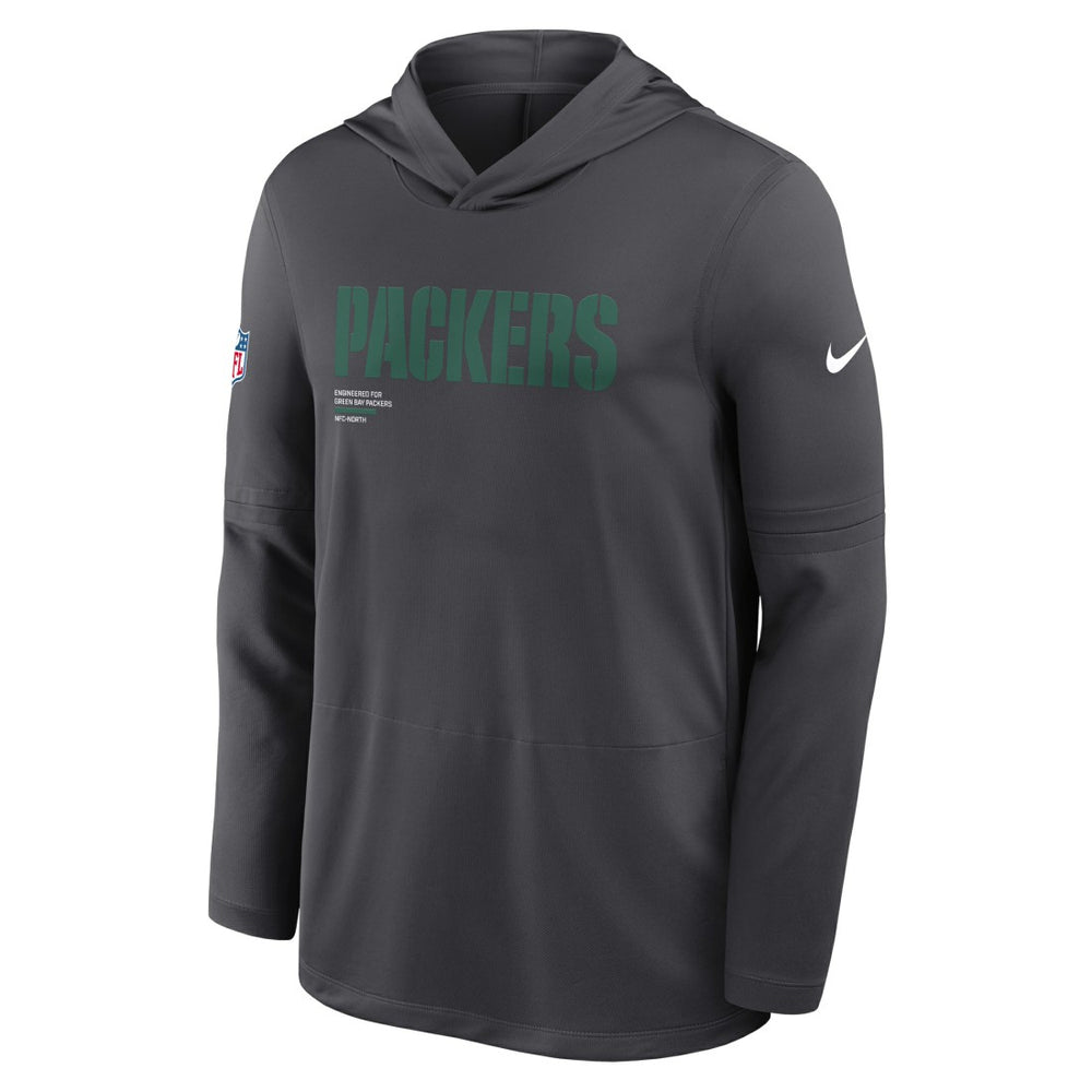 Green Bay Packers Sideline Pure Fury Performance Long Sleeve Hoodie T-Shirt - Anthracite | Nike outlet