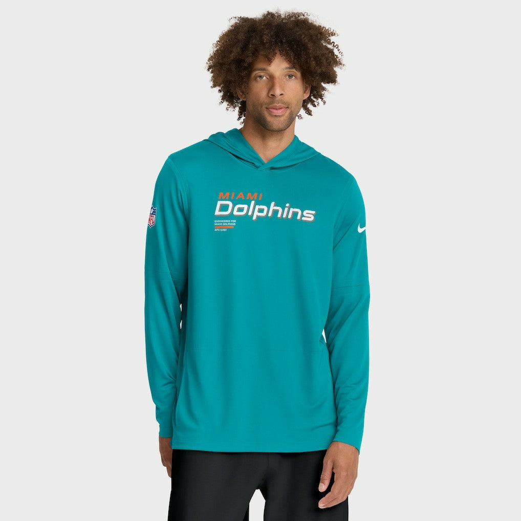 Miami Dolphins Sideline Pure Fury Performance Long Sleeve Hoodie T-Shirt - Aqua | Nike online