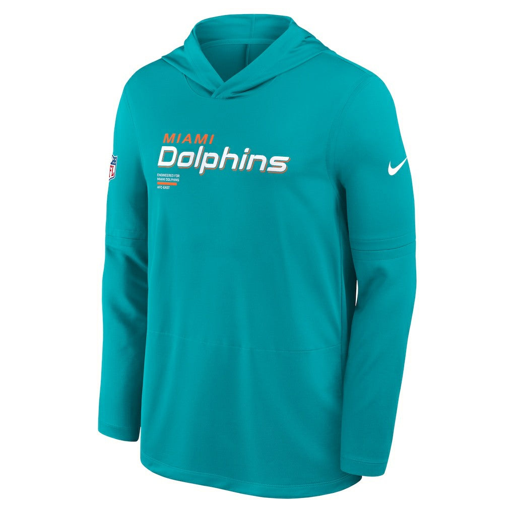 Miami Dolphins Sideline Pure Fury Performance Long Sleeve Hoodie T-Shirt - Aqua | Nike online