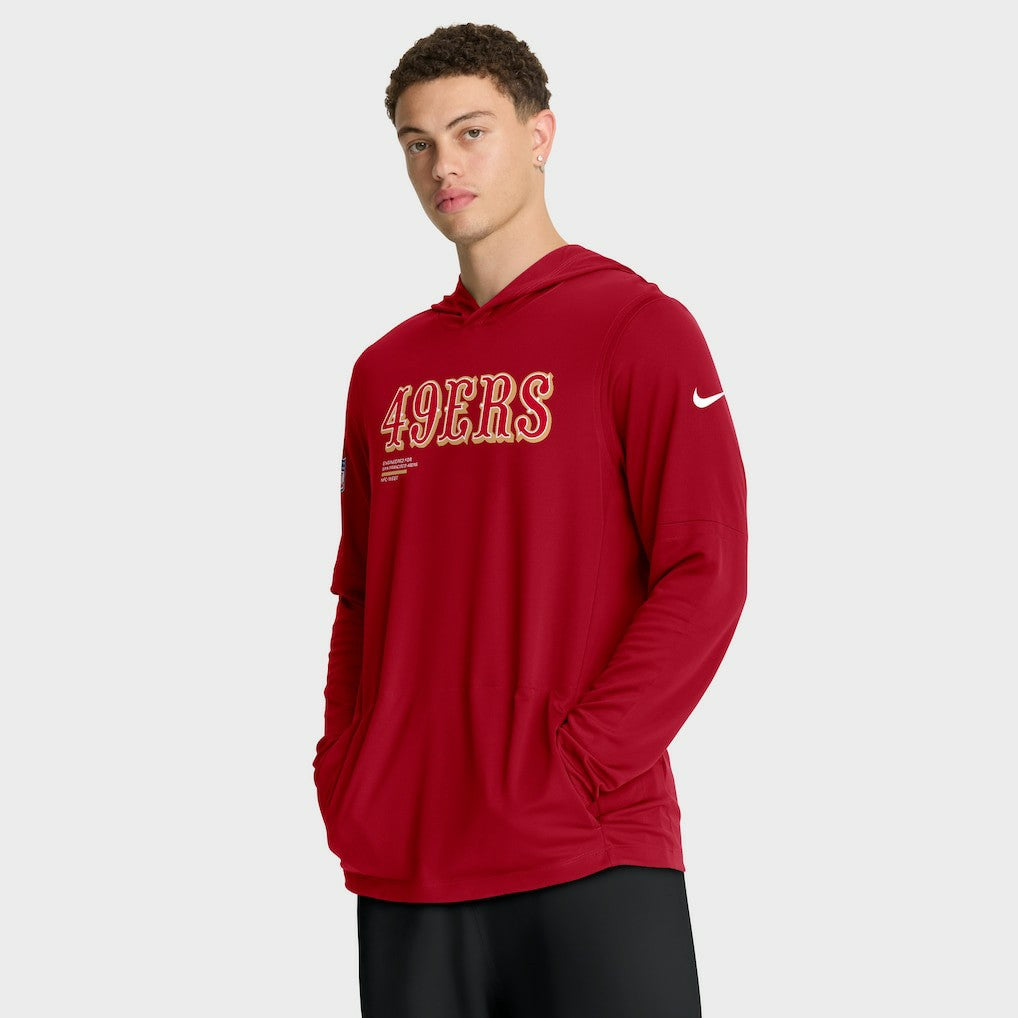 San Francisco 49ers Sideline Pure Fury Performance Long Sleeve Hoodie T-Shirt - Scarlet | Nike for sale