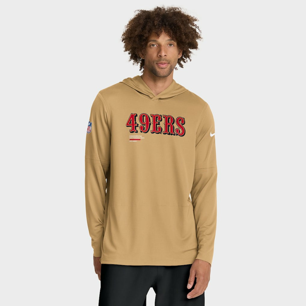 San Francisco 49ers Sideline Pure Fury Performance Long Sleeve Hoodie T-Shirt - Gold | Nike outlet