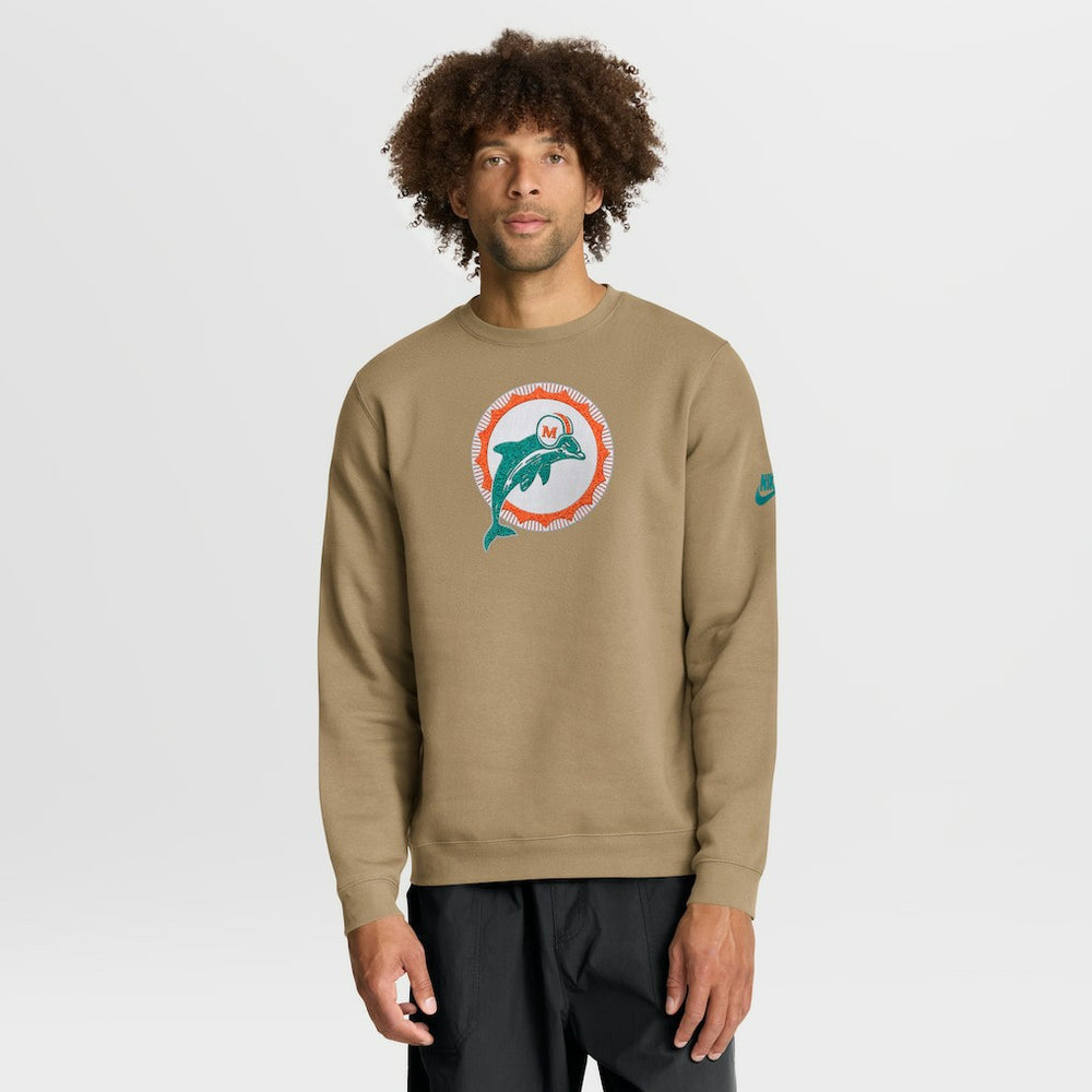 Miami Dolphins Swing Pass Rewind Club Pullover Sweatshirt - Tan | Nike for sale