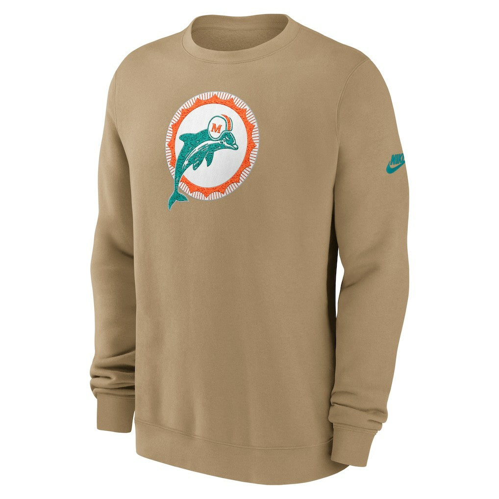 Miami Dolphins Swing Pass Rewind Club Pullover Sweatshirt - Tan | Nike for sale