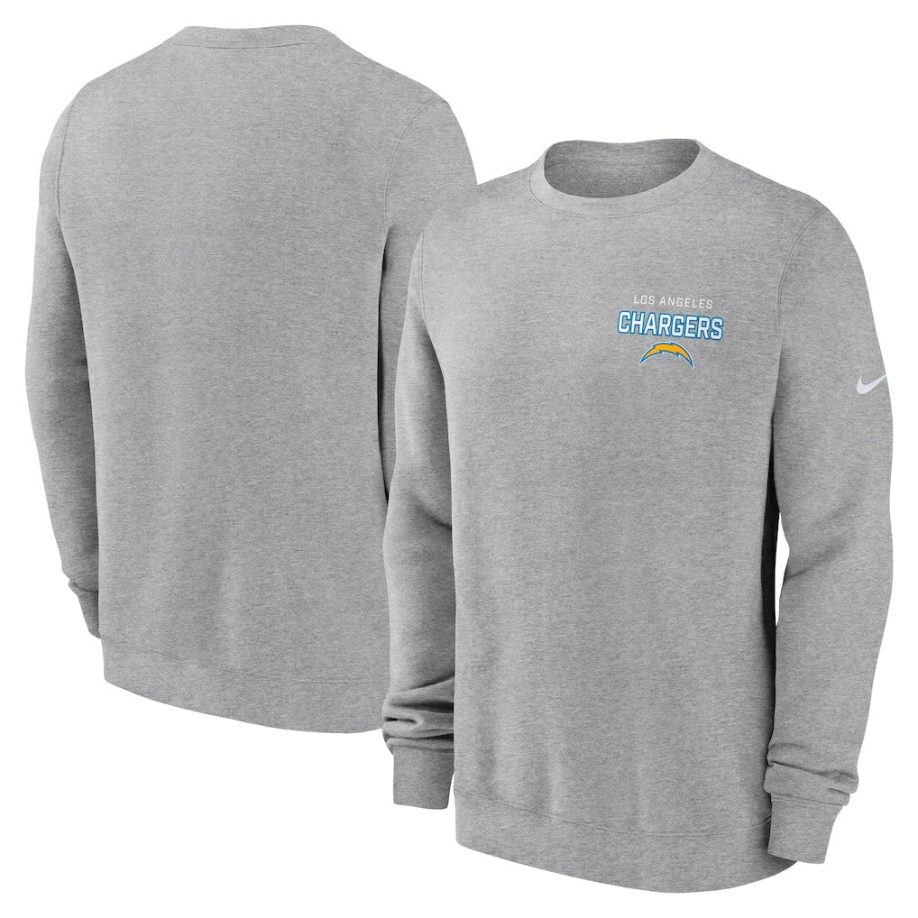 Los Angeles Chargers Primetime Club Fleece Pullover Sweatshirt - Heather Gray | Nike for sale