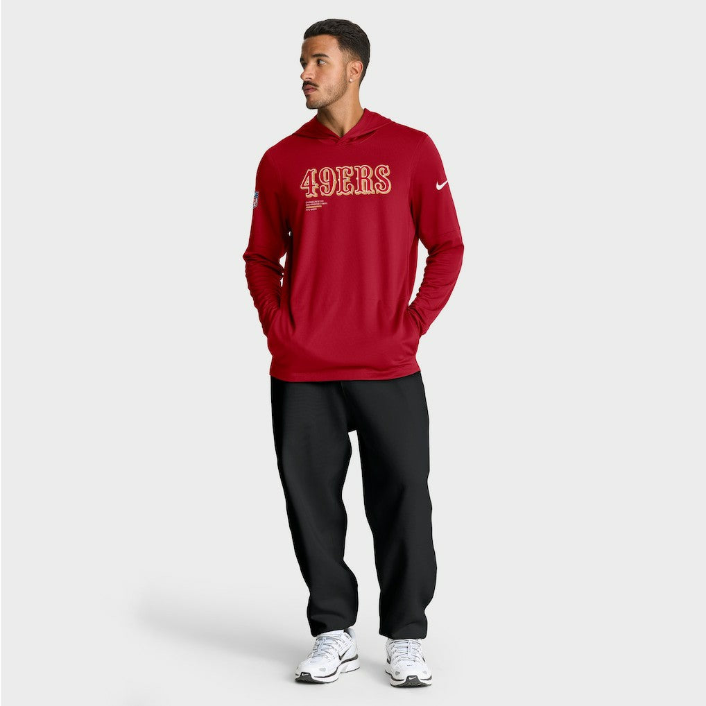 San Francisco 49ers Big & Tall Sideline Dri-FIT Long Sleeve Hoodie T-Shirt - Scarlet | Nike on sale