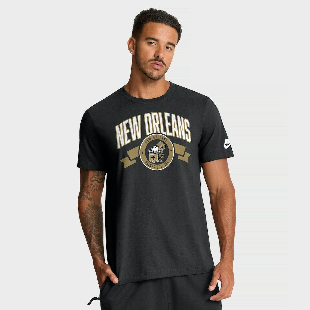 New Orleans Saints Rewind Front and Back Hit Essential T-Shirt - Black | Nike for sale