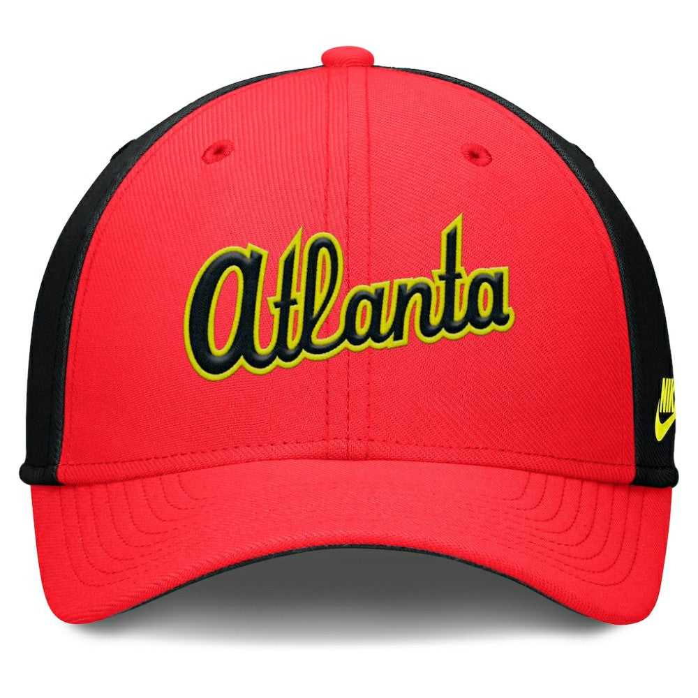 Atlanta Braves Neon 90s Rise SwooshFlex Hat - Crimson/Black | Nike