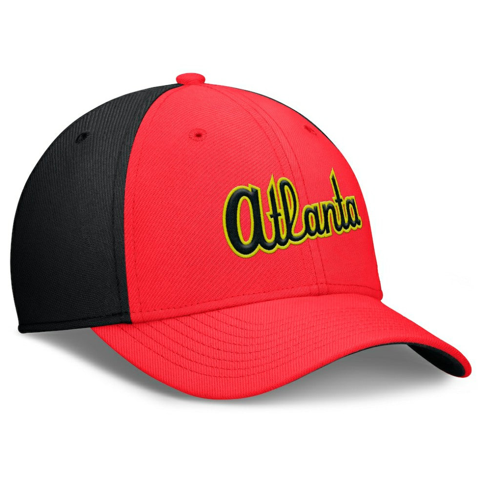 Atlanta Braves Neon 90s Rise SwooshFlex Hat - Crimson/Black | Nike