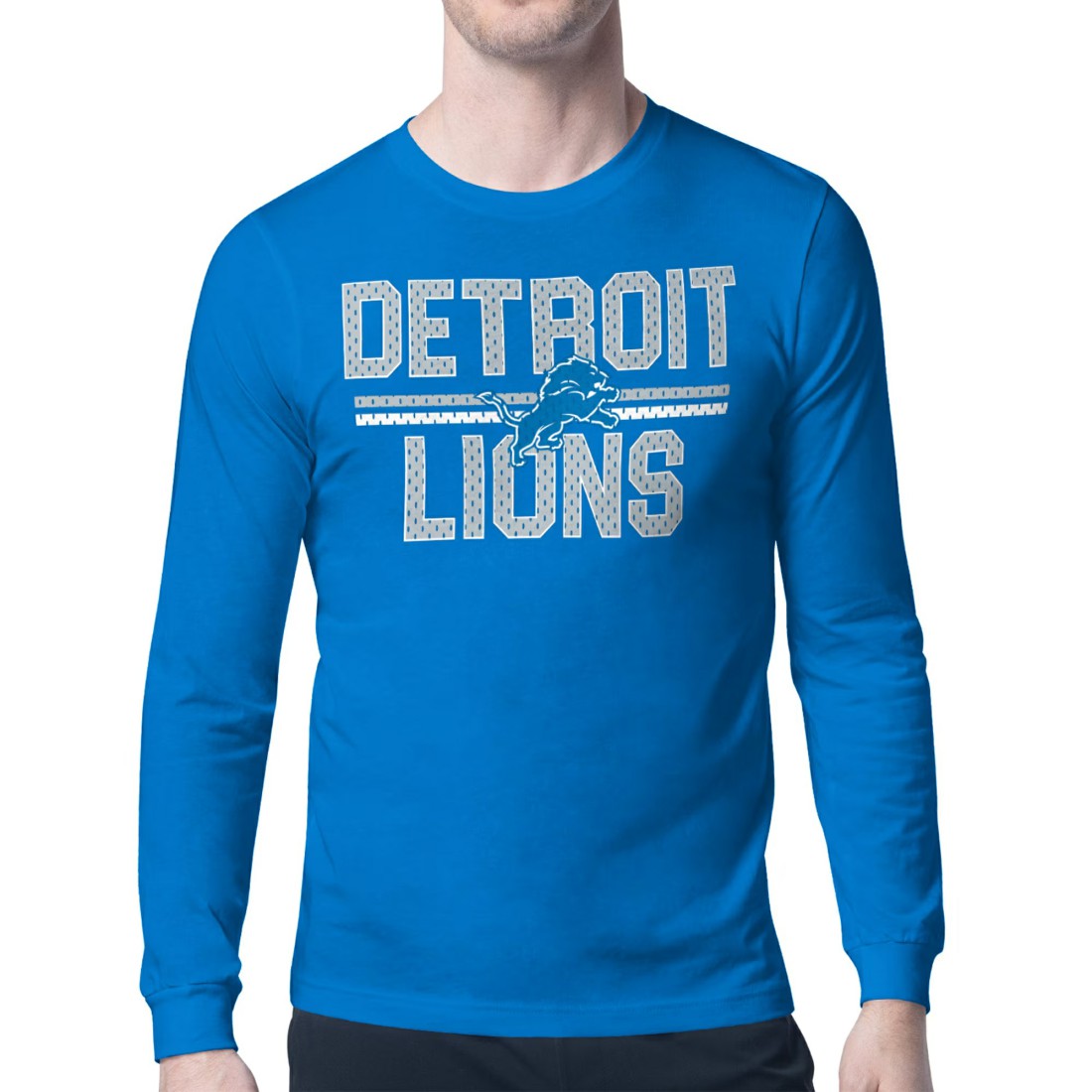 Detroit Lions Starter Mesh Look Retro Team Logo Long Sleeve T-Shirt - Blue outlet