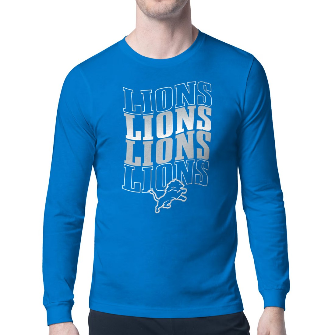 Detroit Lions Starter Four Team Name Retro Logo Long Sleeve T-Shirt - Blue cheap