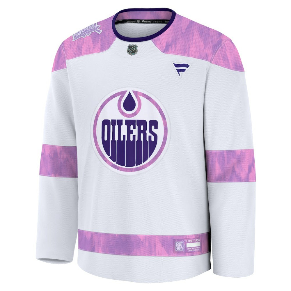 Edmonton Oilers Fanatics 2024 Hockey Fights Cancer Practice Jersey White