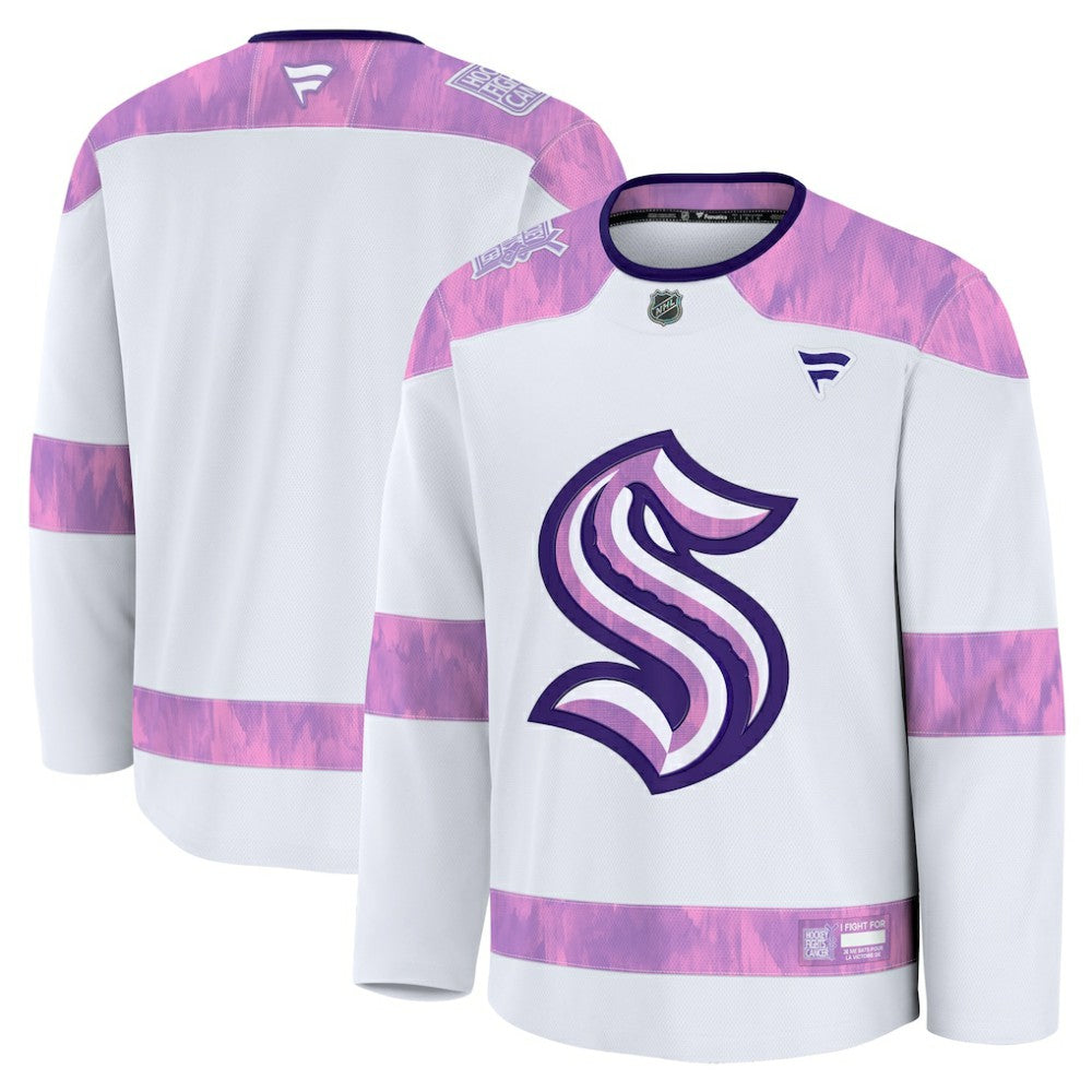 Seattle Kraken Fanatics 2024 Hockey Fights Cancer Practice Jersey White