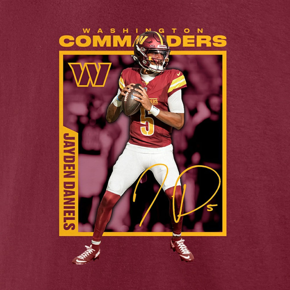 Jayden Daniels Washington Commanders Player Frame T-Shirt - Burgundy online