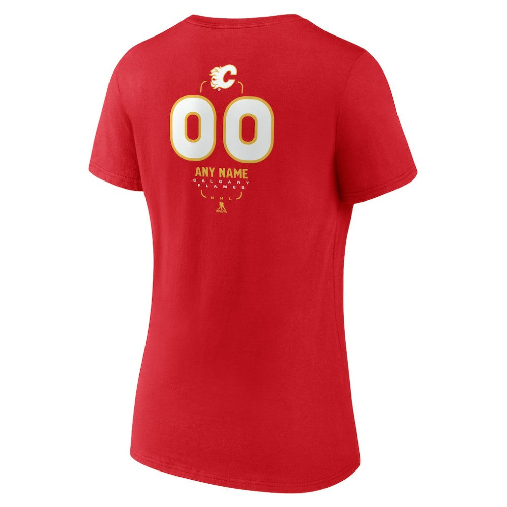 Calgary Flames Women's Personalized Name & Number Midfielder V-Neck T-Shirt Red