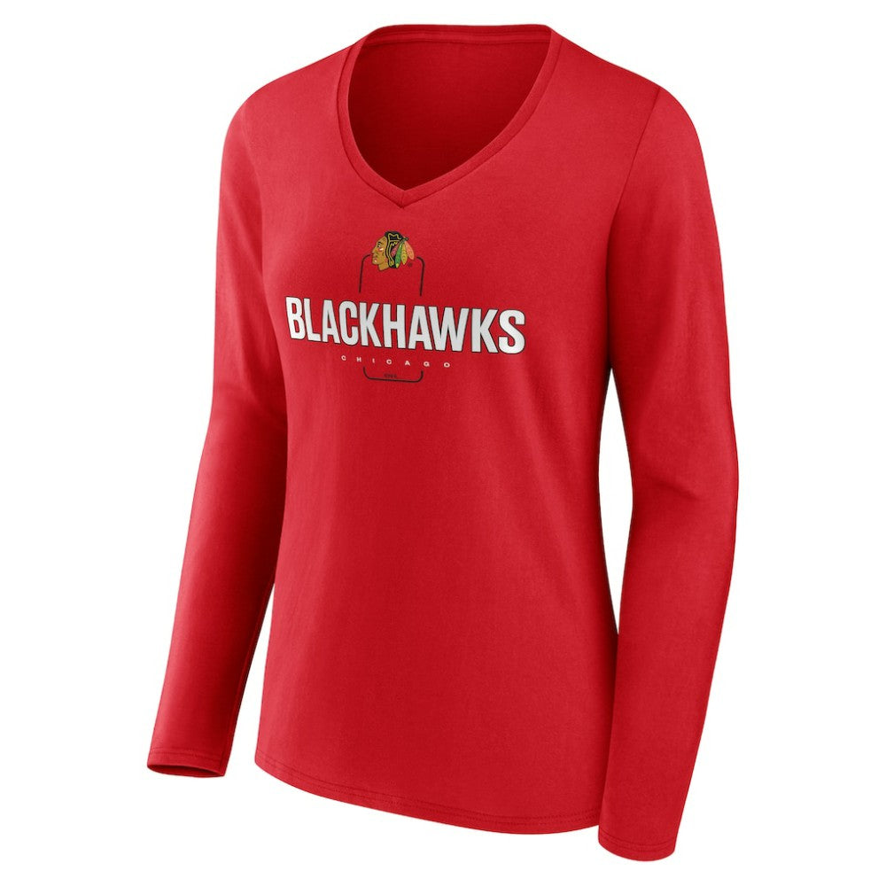 Chicago Blackhawks Women's Personalized Name & Number Midfielder Long Sleeve V-Neck T-Shirt Red