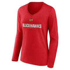 Chicago Blackhawks Women's Personalized Name & Number Midfielder Long Sleeve V-Neck T-Shirt Red