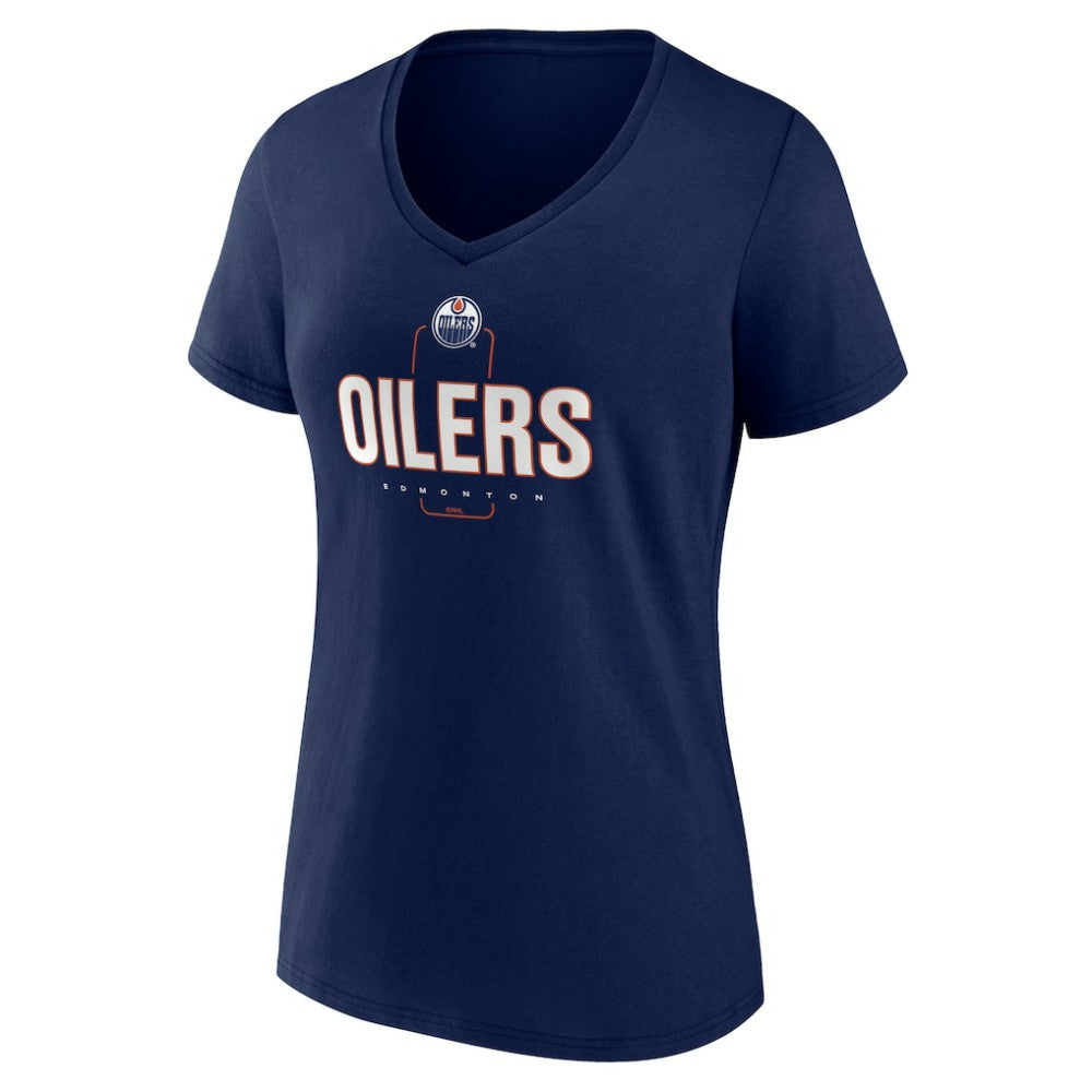 Edmonton Oilers Women's Personalized Name & Number Midfielder V-Neck T-Shirt Navy