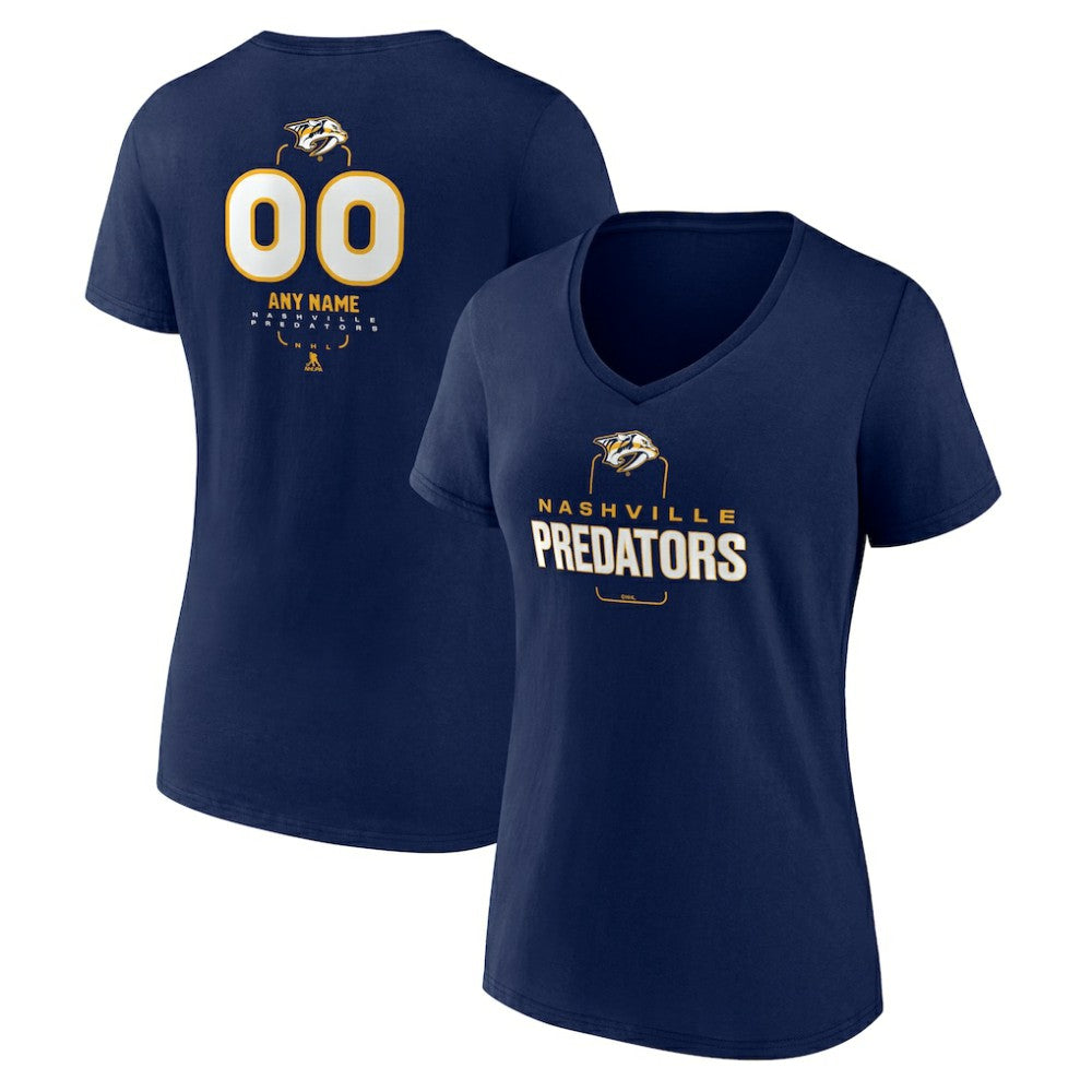 Nashville Predators Women's Personalized Name & Number Midfielder V-Neck T-Shirt Navy
