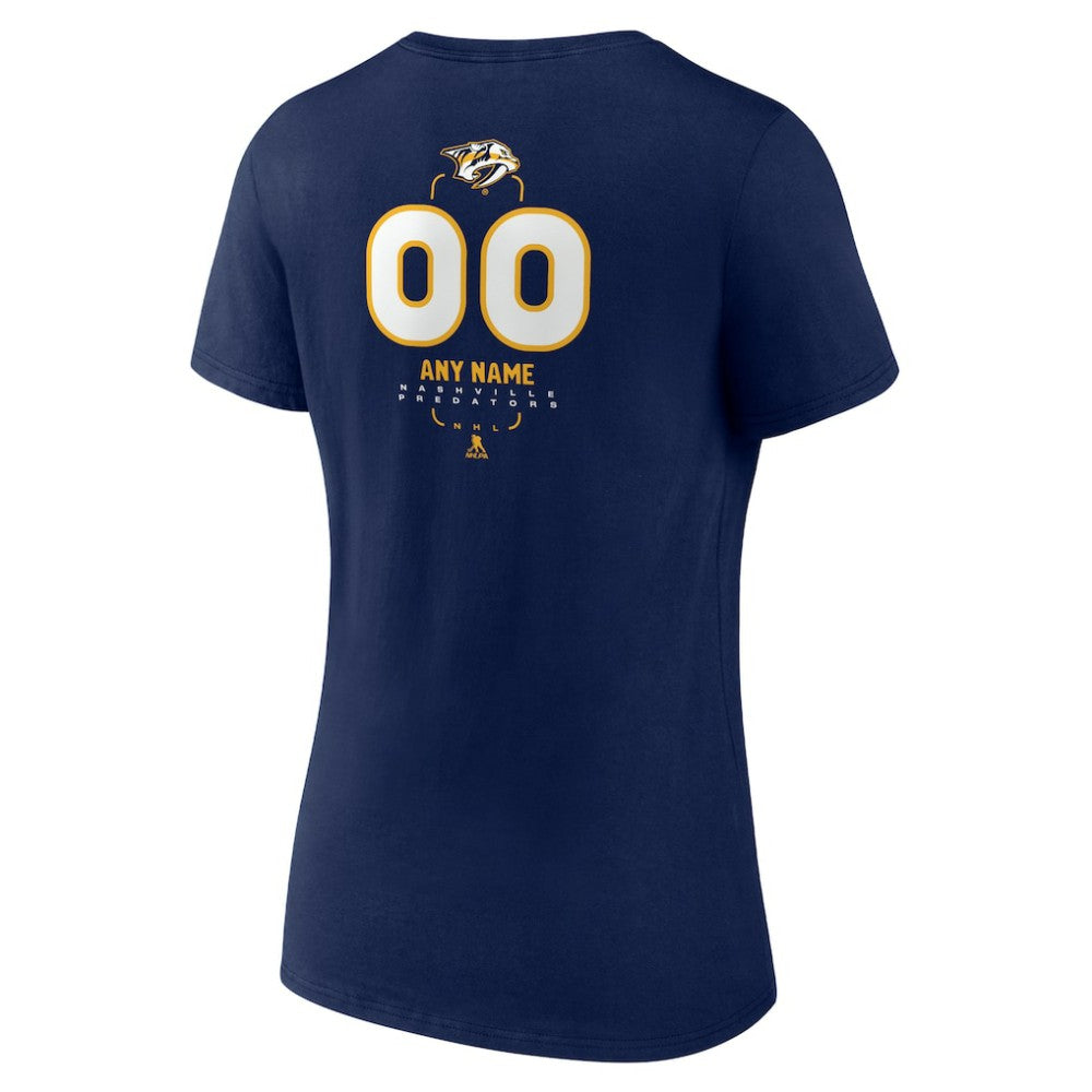Nashville Predators Women's Personalized Name & Number Midfielder V-Neck T-Shirt Navy