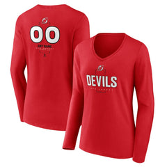 New Jersey Devils Women's Personalized Name & Number Midfielder Long Sleeve V-Neck T-Shirt Red