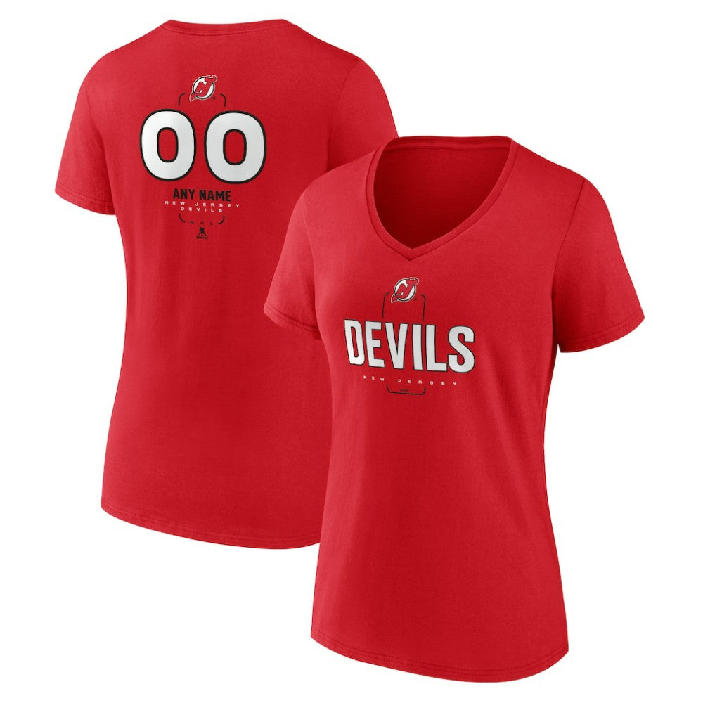 New Jersey Devils Women's Personalized Name & Number Midfielder V-Neck T-Shirt Red